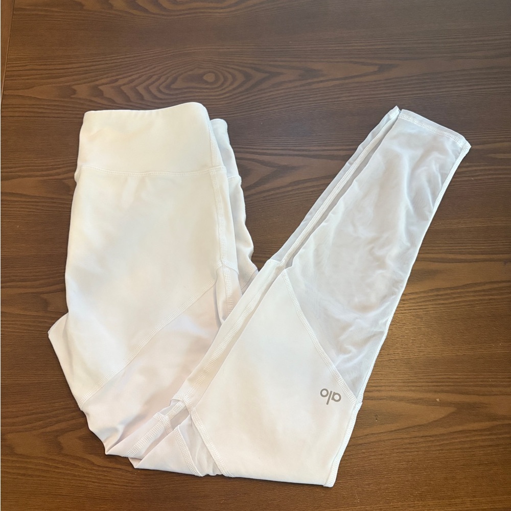 ALO Yoga Womens Mid Rise Shiela Leggings size small! White Sheer Mesh Panels
